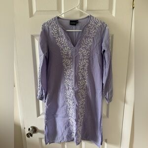 Madison Matthews Floral Embroidered Long Sleeve Shift Dress 100% Cotton Sz XS